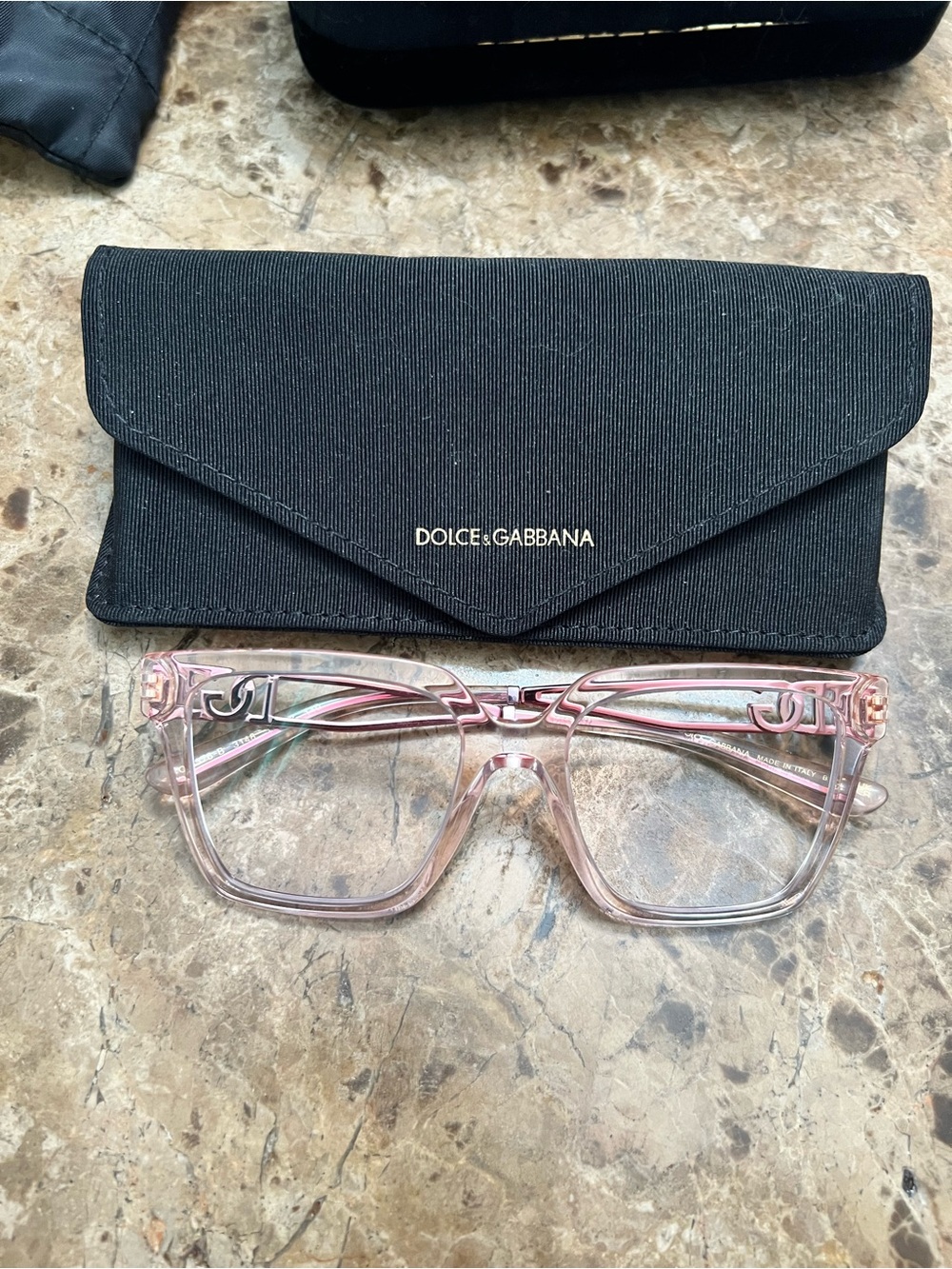 Dolce & Gabbana Transparent Pink Square Frame Glasses DG3376B
